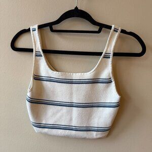Aritzia Babaton White And Blue Stripe Crop Top